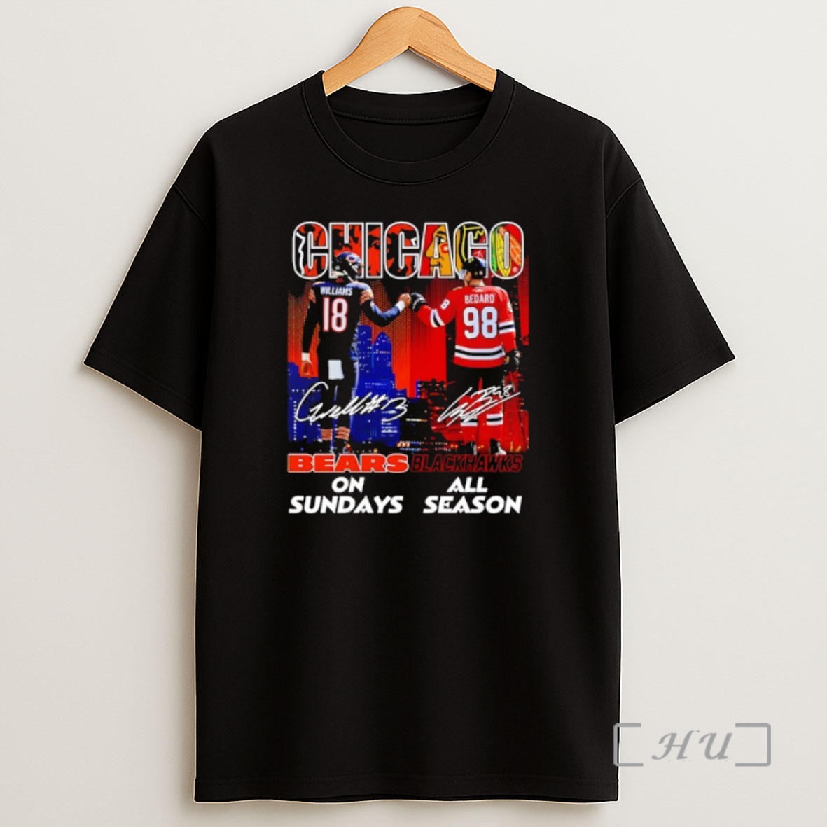 Officials Chicago City Skyline Williams Chicago Bears On Sundays And Bedard Chicago Blackhawks All Season Shirt Sweatshirt Tee
