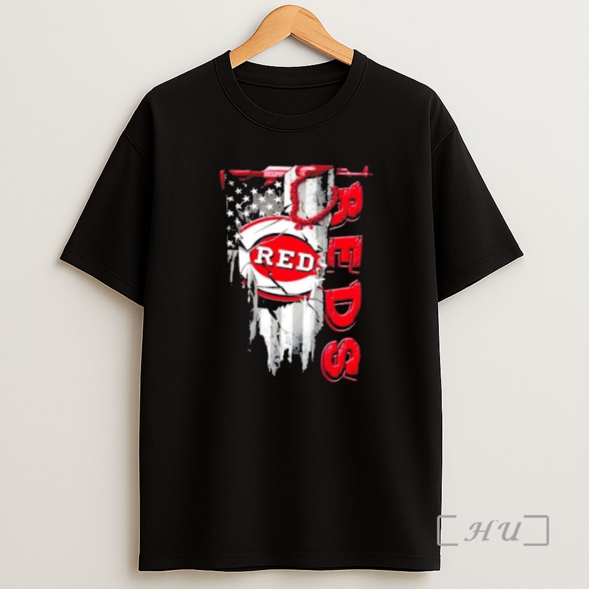 Officials Cincinnati Reds Baseball Battle Shattered Usa Flag Rip Design Shirt Sweatshirt Tee