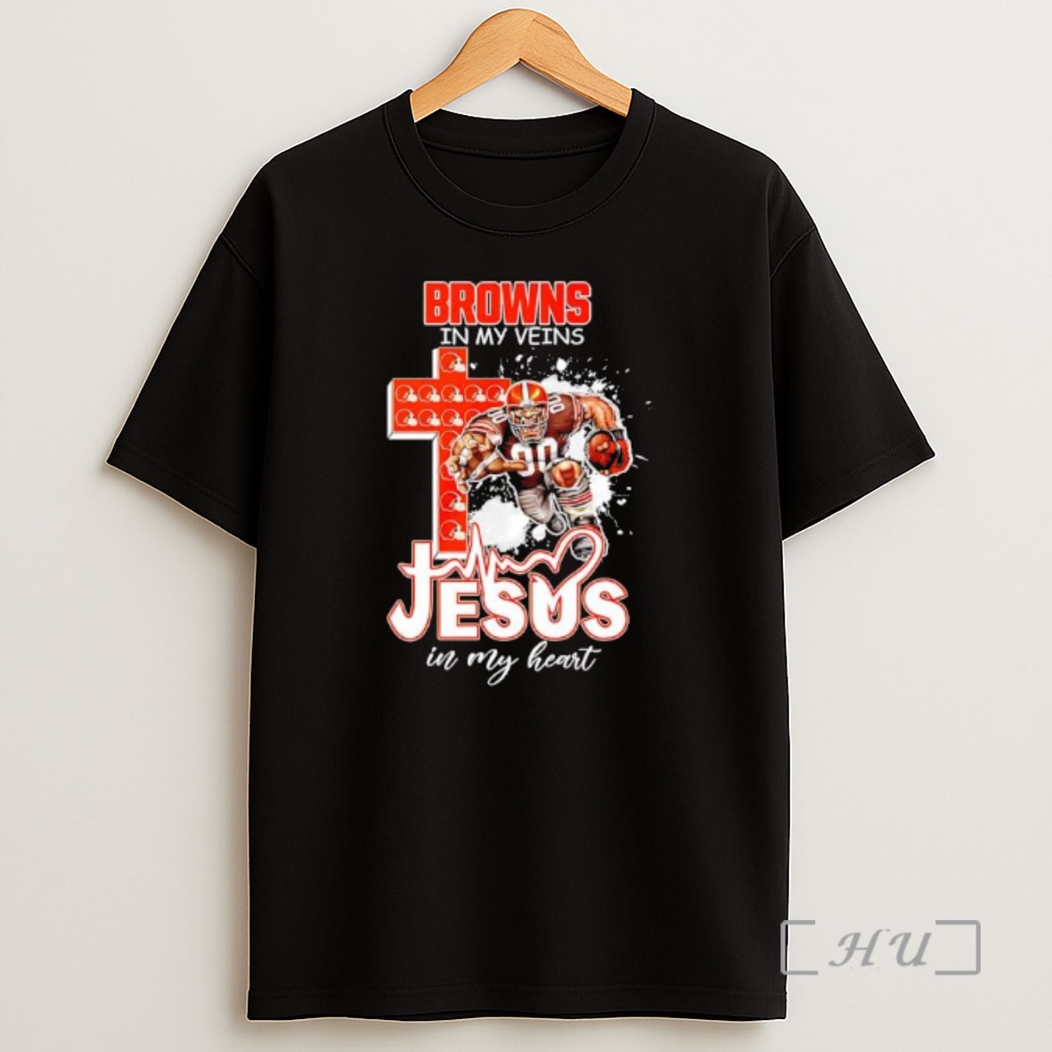 Officials Cleveland Browns In My Veins Jesus In My Heart Features A Football Player Logos Cross Premium Shirt Sweatshirt Tee