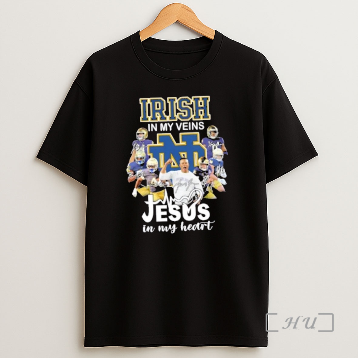 Officials Coach Marcus Freeman And Players Notre Dame Fighting Irish In My Veins Jesus In My Heart Shirt Sweatshirt Tee