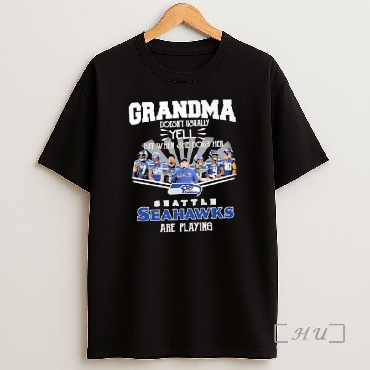 Officials Coach Mike Macdonald And Players Grandma Doesnt Usually Yell But When She Does Her Seattle Seahawks Are Playing Premium Shirt Sweatshirt Tee