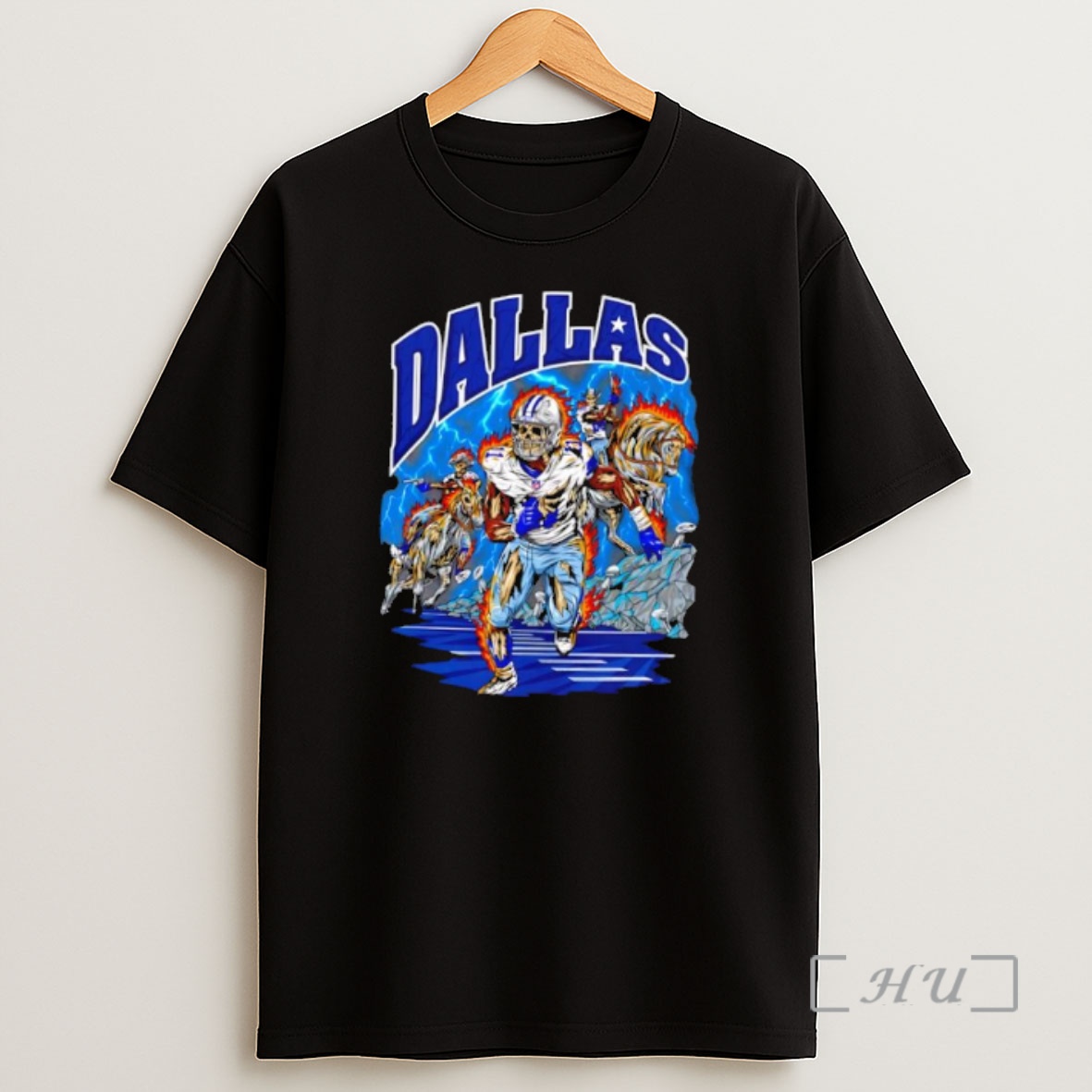 Officials Dallas Cowboys Skeleton Player 1 Running With Cowboys On Fire Horses Under Lightning Premium Shirt Sweatshirt Tee