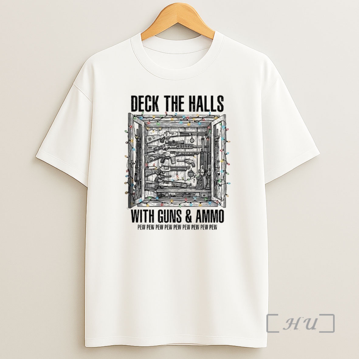 Officials Deck The Halls With Guns And Ammo Pew Pew Pew Pew Pew Christmas Light Shirt Sweatshirt Tee