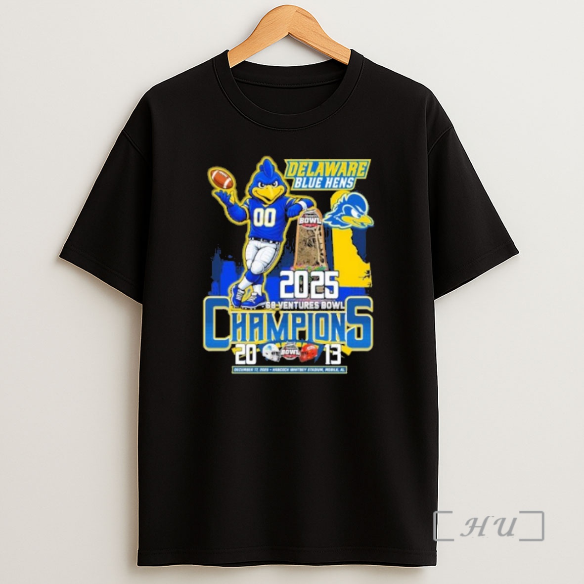 Officials Delaware Blue Hens Mascot 2025 68 Ventures Bowl Champions Score Shirt Sweatshirt Tee