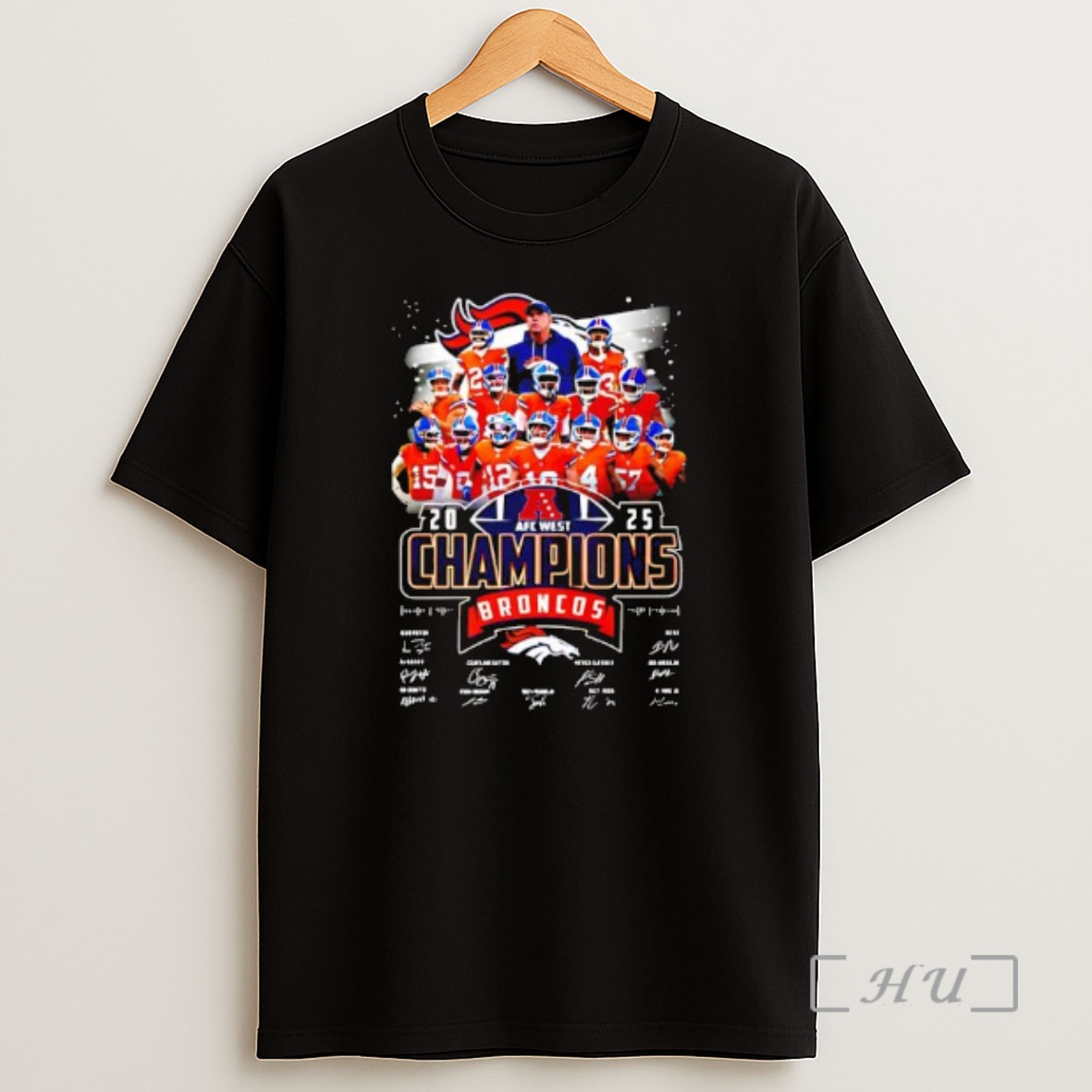 Officials Denver Broncos 2025 Afc West Champions Commemorative Team Signatures Shirt Sweatshirt Tee