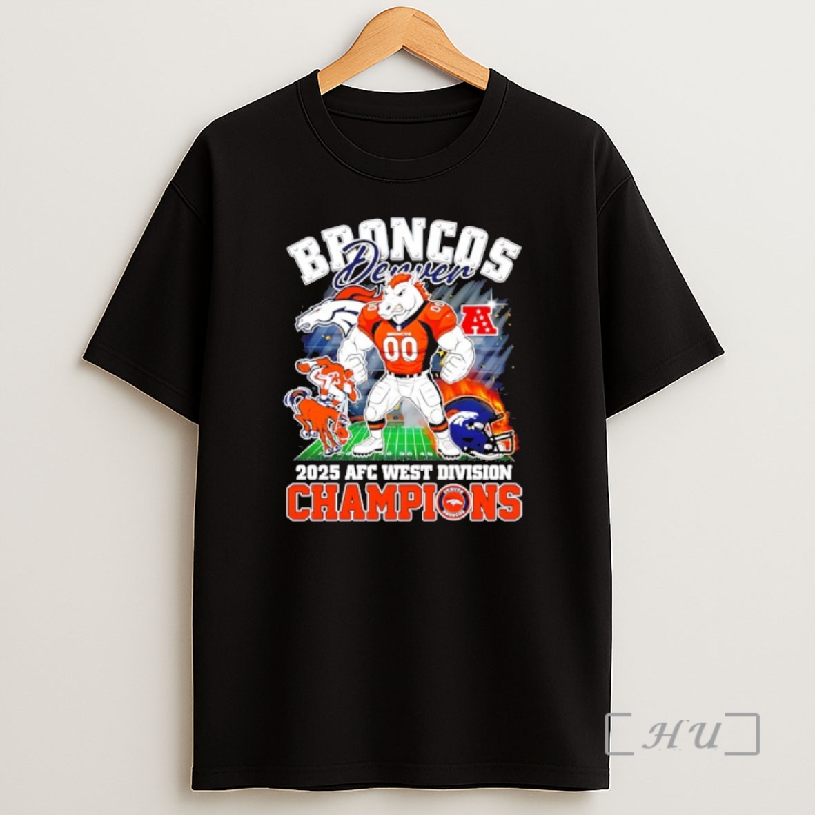 Officials Denver Broncos 2025 Afc West Division Champions Mascot Helmet Shirt Sweatshirt Tee