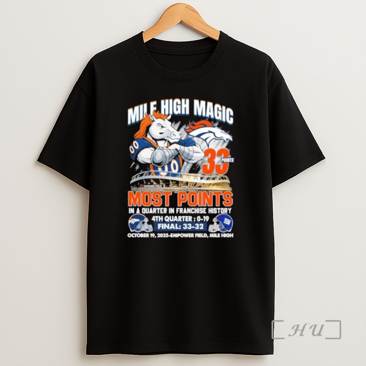 Officials Denver Broncos Mile High Magic 33 Points Beat Giants Shirt Sweatshirt Tee