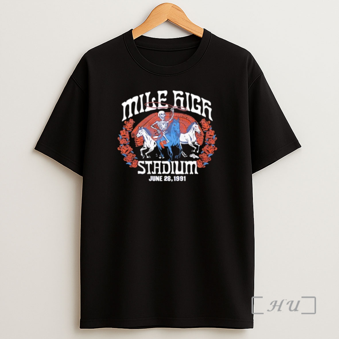 Officials Denver Broncos X Grateful Dead Skeleton Riding Horse Mile High Stadium Jun 28 1991 Shirt Sweatshirt Tee