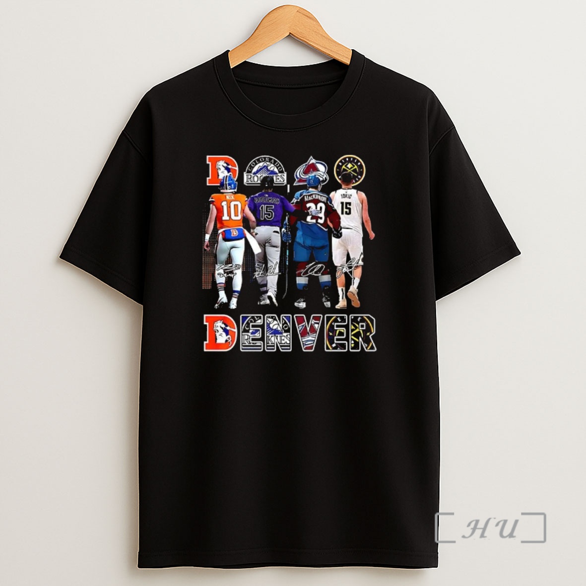 Officials Denver Sport Teams Broncos Rockies Avalanche Nuggets Logo And Player Signature Shirt Sweatshirt Tee
