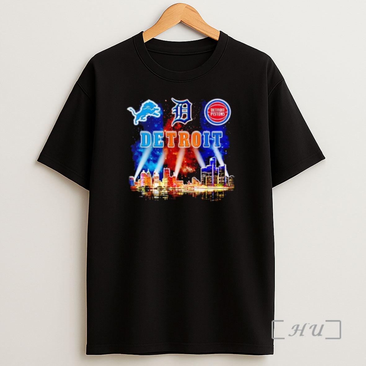 Officials Detroit Lions And Detroit Tigers And Detroit Pistons Logo Skyline Shirt Sweatshirt Tee