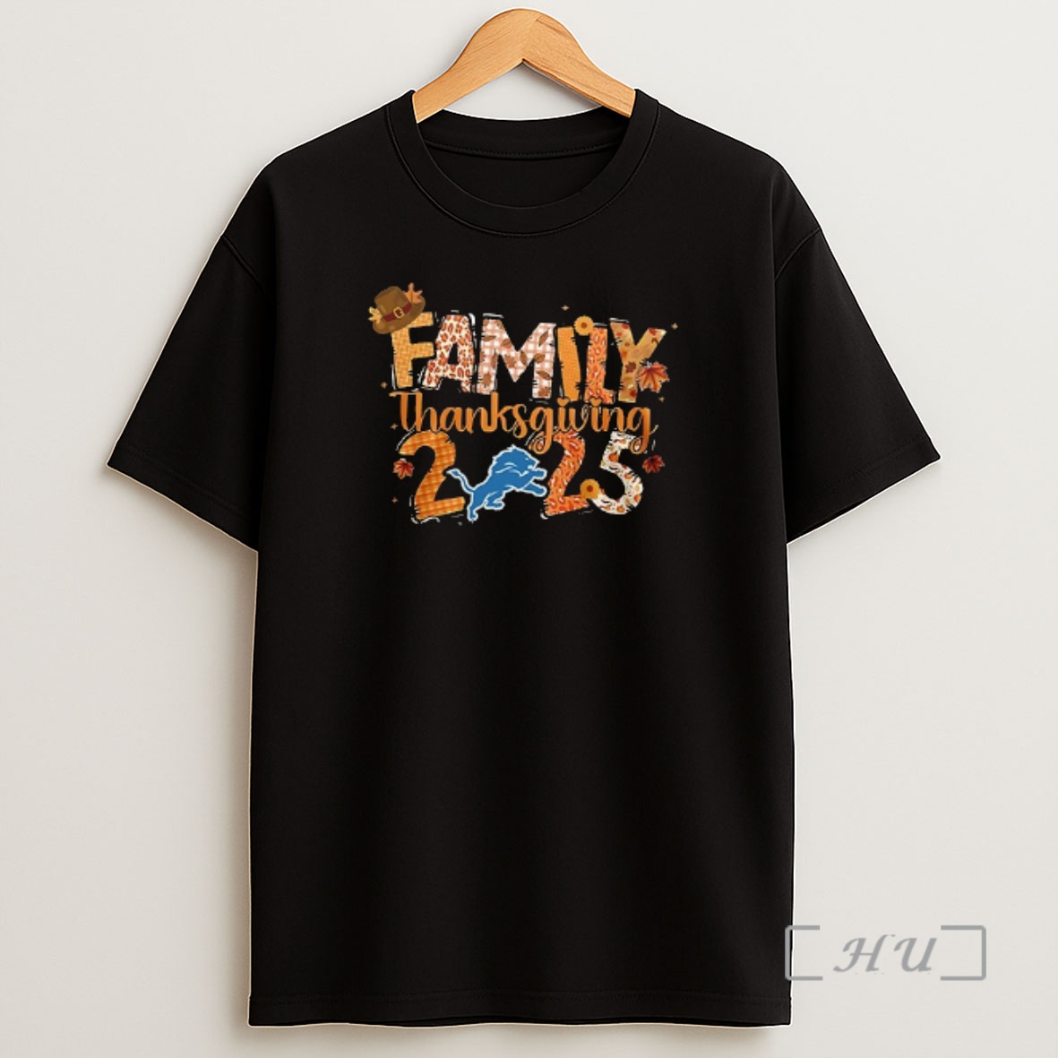 Officials Detroit Lions X Family Thanksgiving Turkey Double Sided Graphic Shirt Sweatshirt Tee