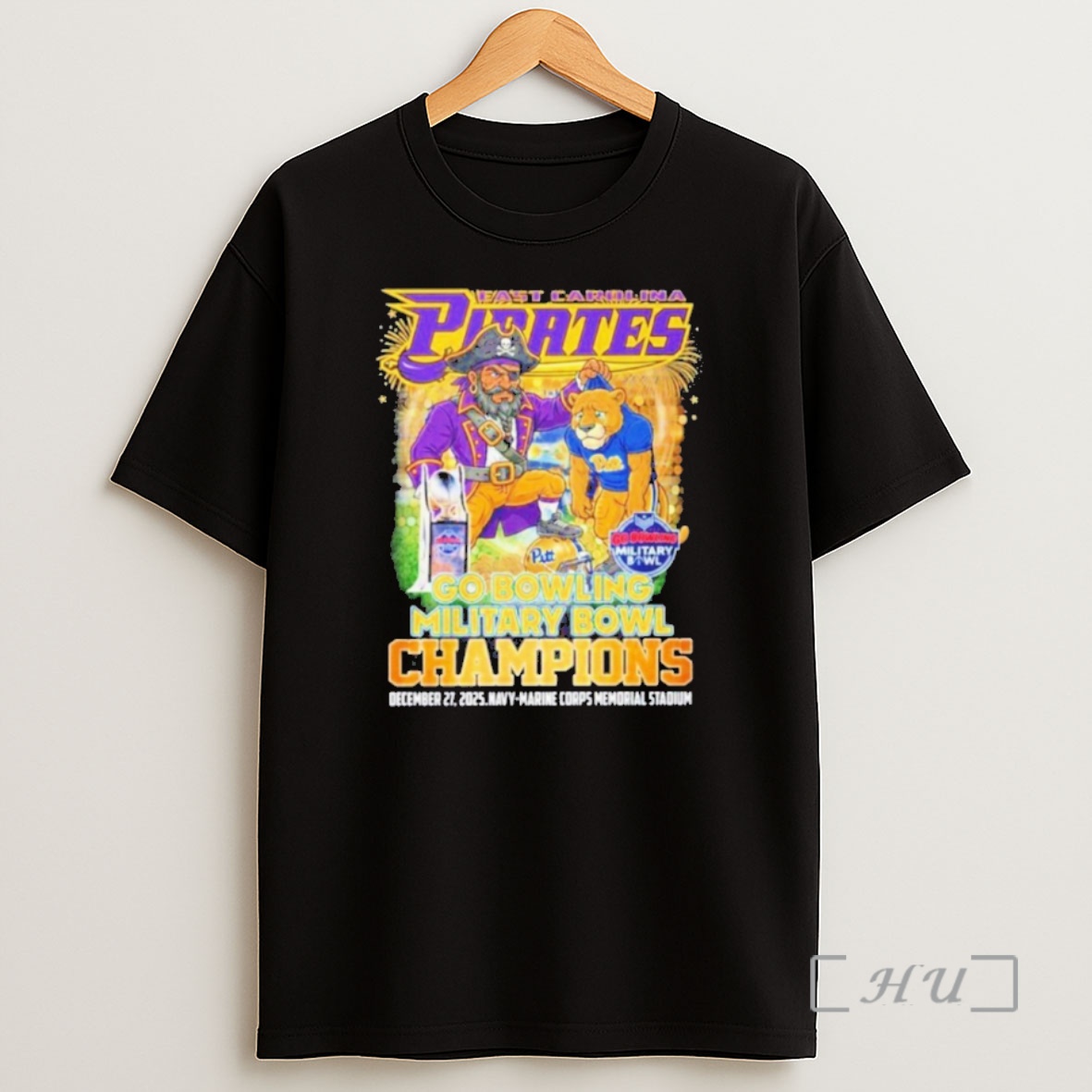 Officials East Carolina Pirates 2025 Go Bowling Military Bowl Champions Mascot Shirt Sweatshirt Tee