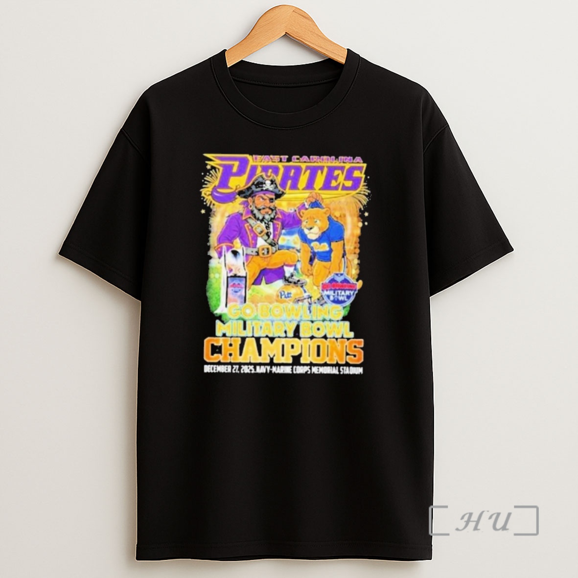 Officials East Carolina Pirates Victory Pitt Panthers 2025 Go Bowling Military Bowl Champions Mascot Shirt Sweatshirt Tee