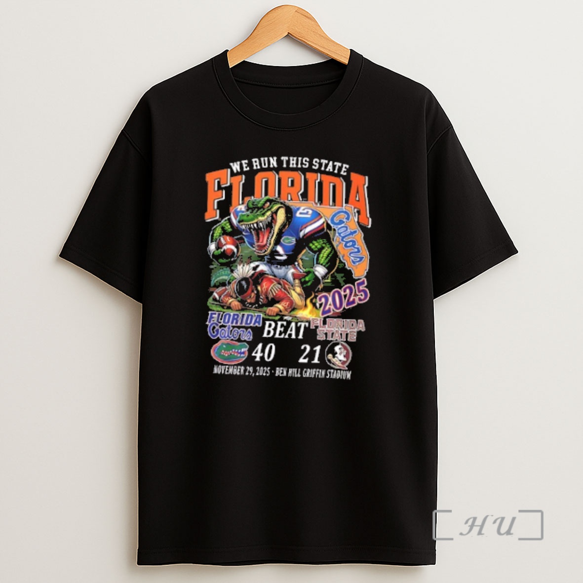 Officials Florida Gator Beat Florida State 40 21 We Run This State 2025 Florida Score Mascot 2 Sided Premium Shirt Sweatshirt Tee