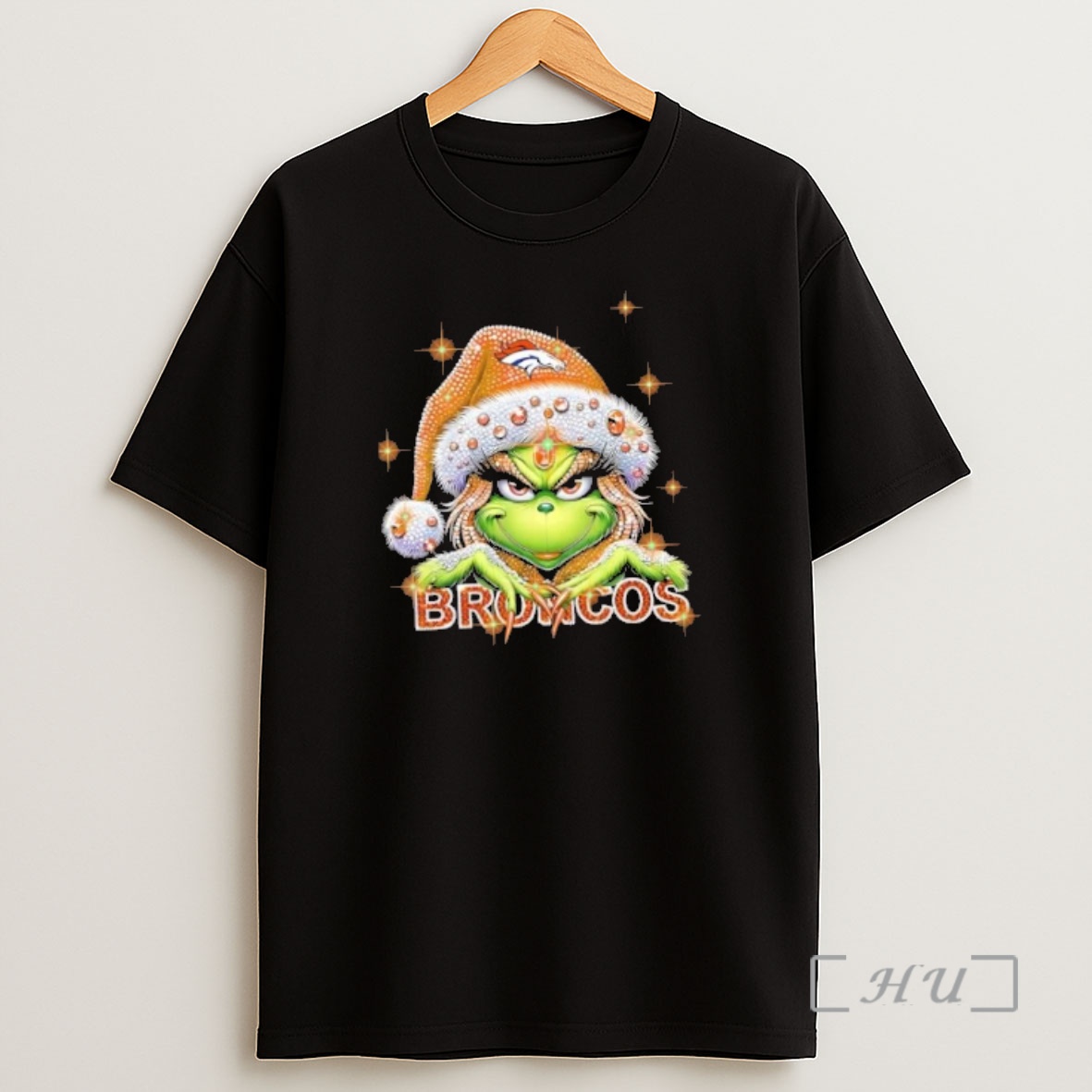 Officials Glitter Diamond Grinch Girl X Denver Broncos Football Graphic Shirt Sweatshirt Tee