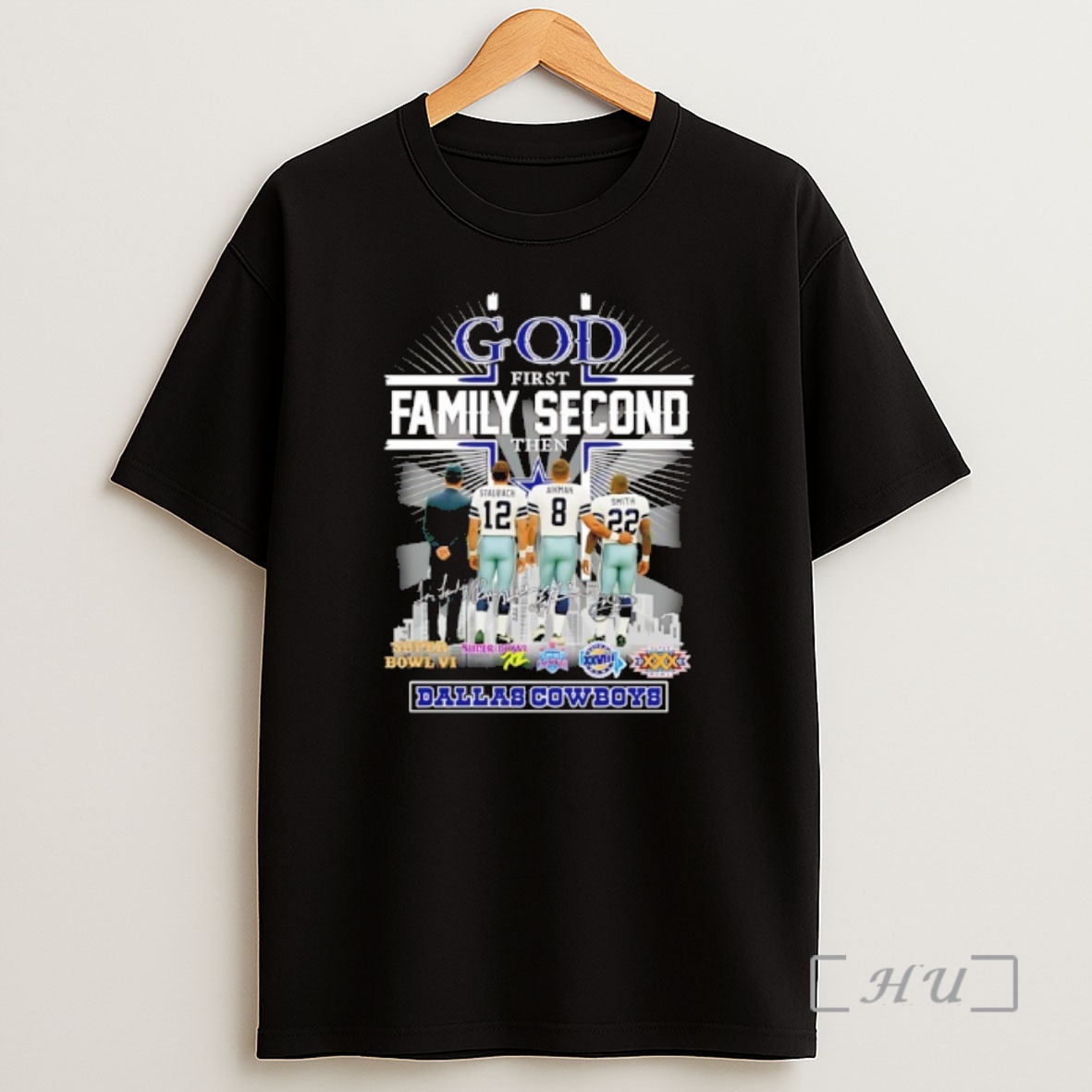 Officials God First Family Second Then Dallas Cowboys 5x Super Bowl Signatures Premium Shirt Sweatshirt Tee