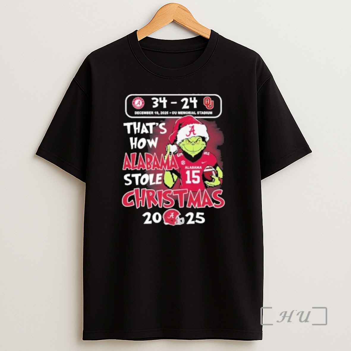 Officials Grinch Alabama 34 24 Oklahoma Thats How The Alabama Crimson Tide Stole Christmas Shirt Sweatshirt Tee