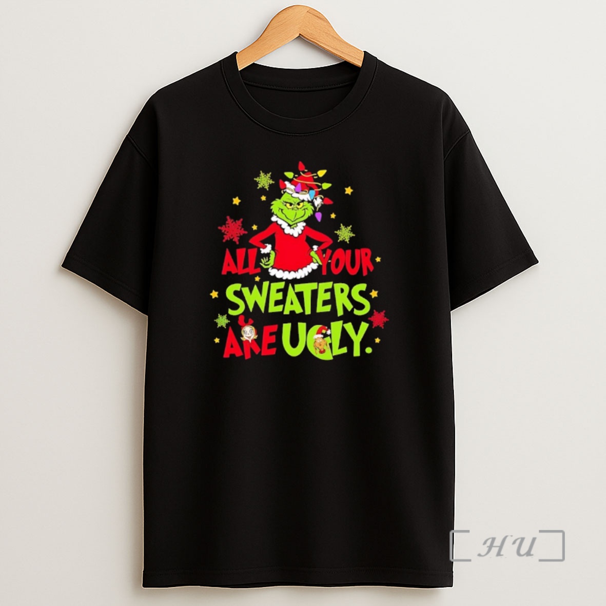 Officials Grinch Christmas Lights Hat All Yours Sweaters Are Ugly Premium Shirt Sweatshirt Tee
