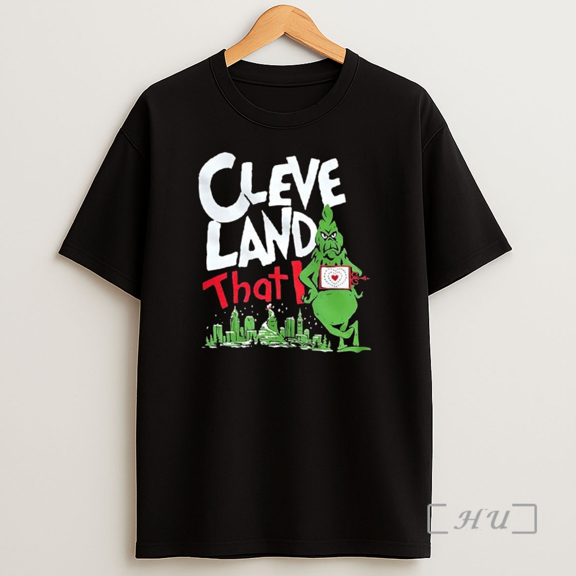 Officials Grinch Hes A Mean One Cleveland Skyline Christmas Premium Shirt Sweatshirt Tee