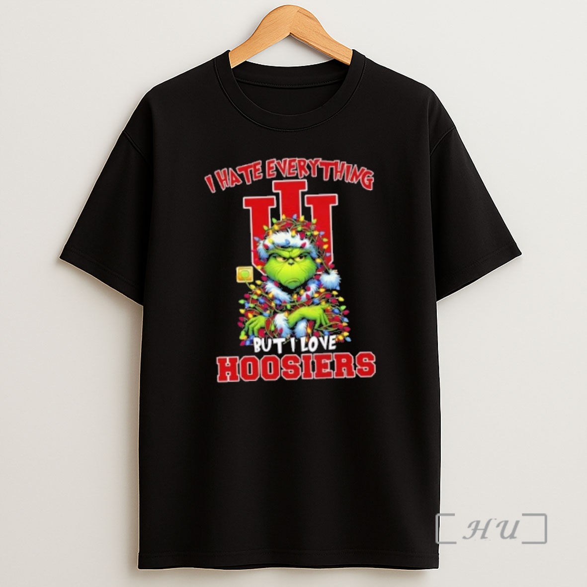 Officials Grinch I Hate Everything But I Love Indiana Hoosiers Christmas Lights Shirt Sweatshirt Tee