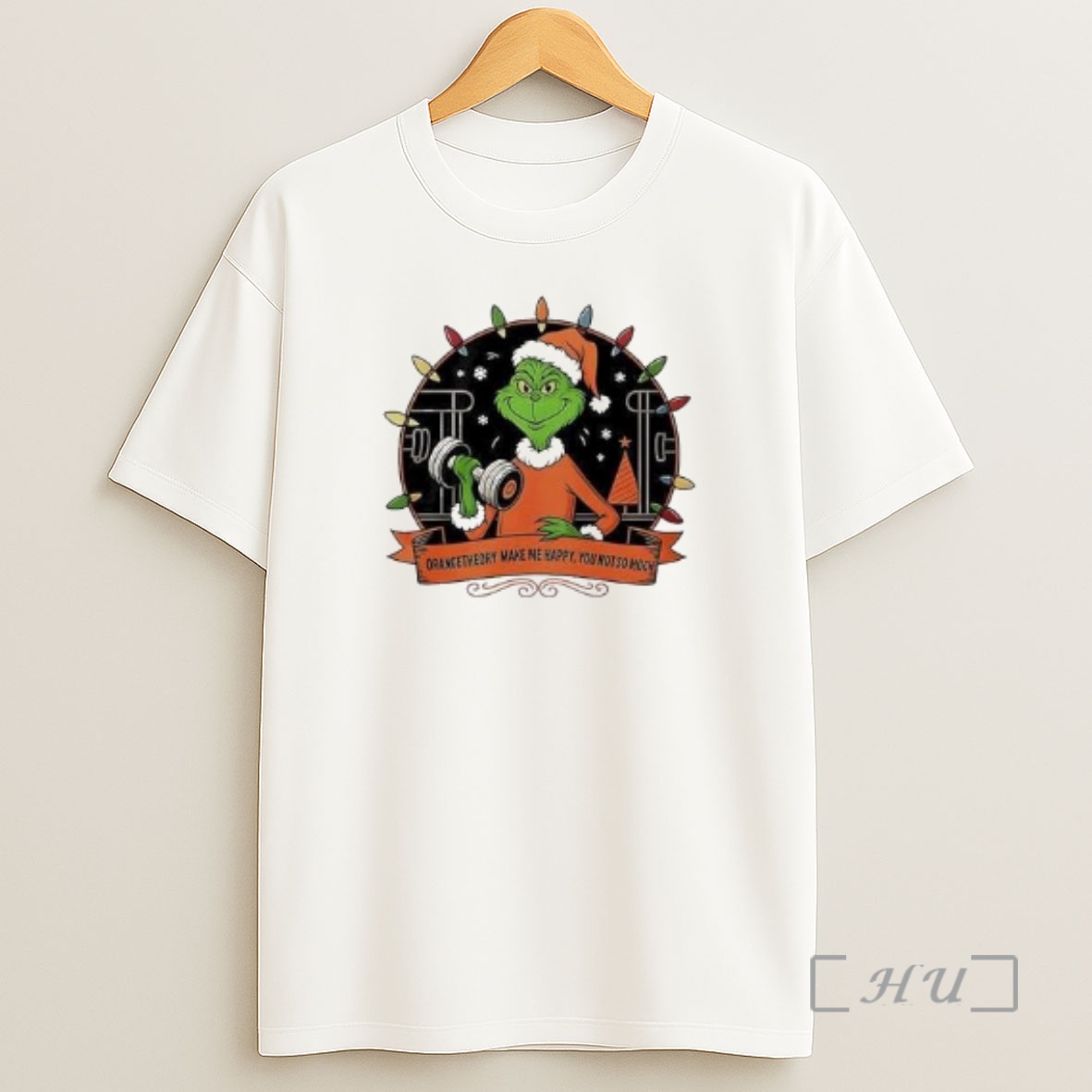 Officials Grinch Santa Orange Theory Make Me Happy You Not So Much Christmas Circle White Shirt Sweatshirt Tee