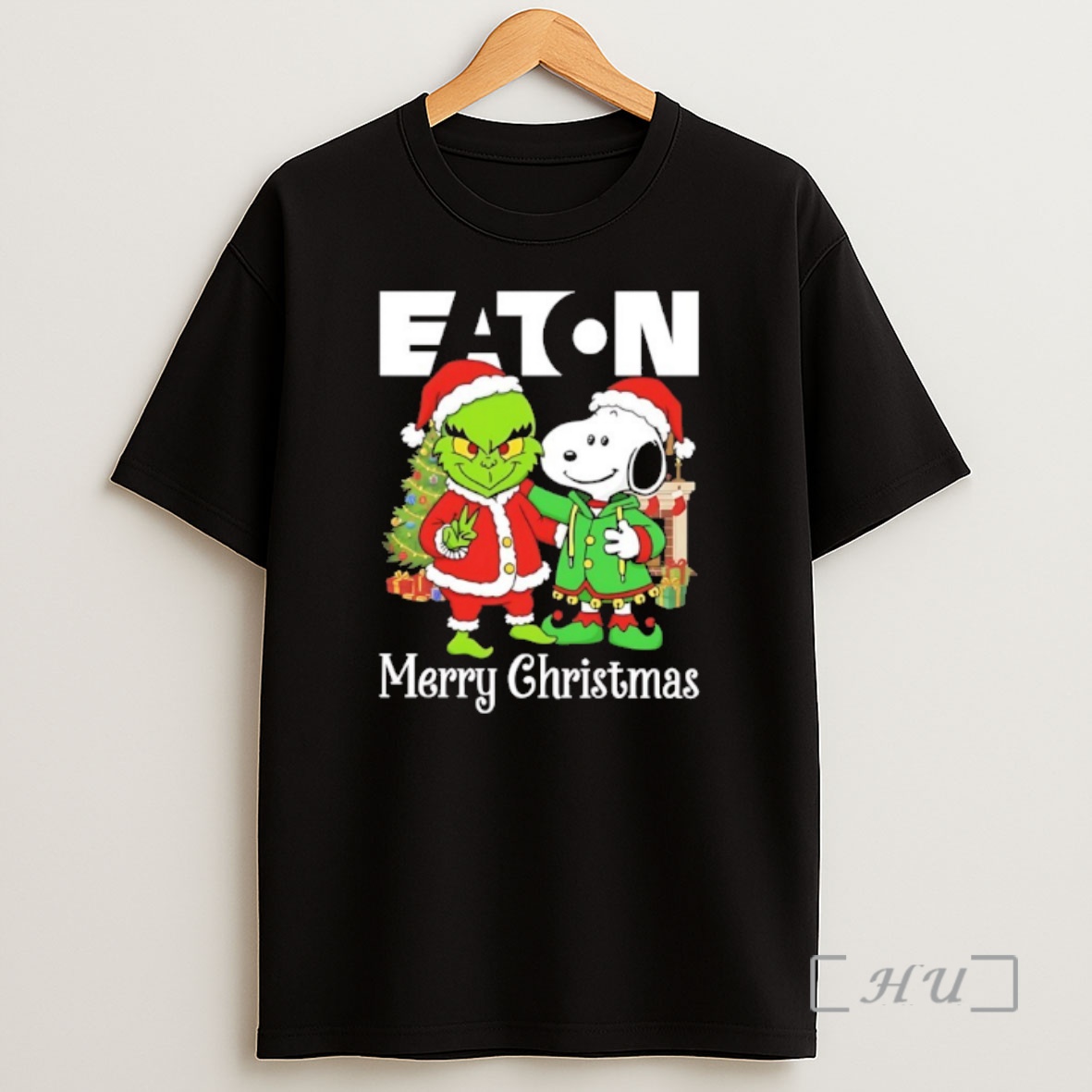 Officials Grinch And Snoopy Santas X Eaton Corporation Merry Christmas Premium Shirt Sweatshirt Tee
