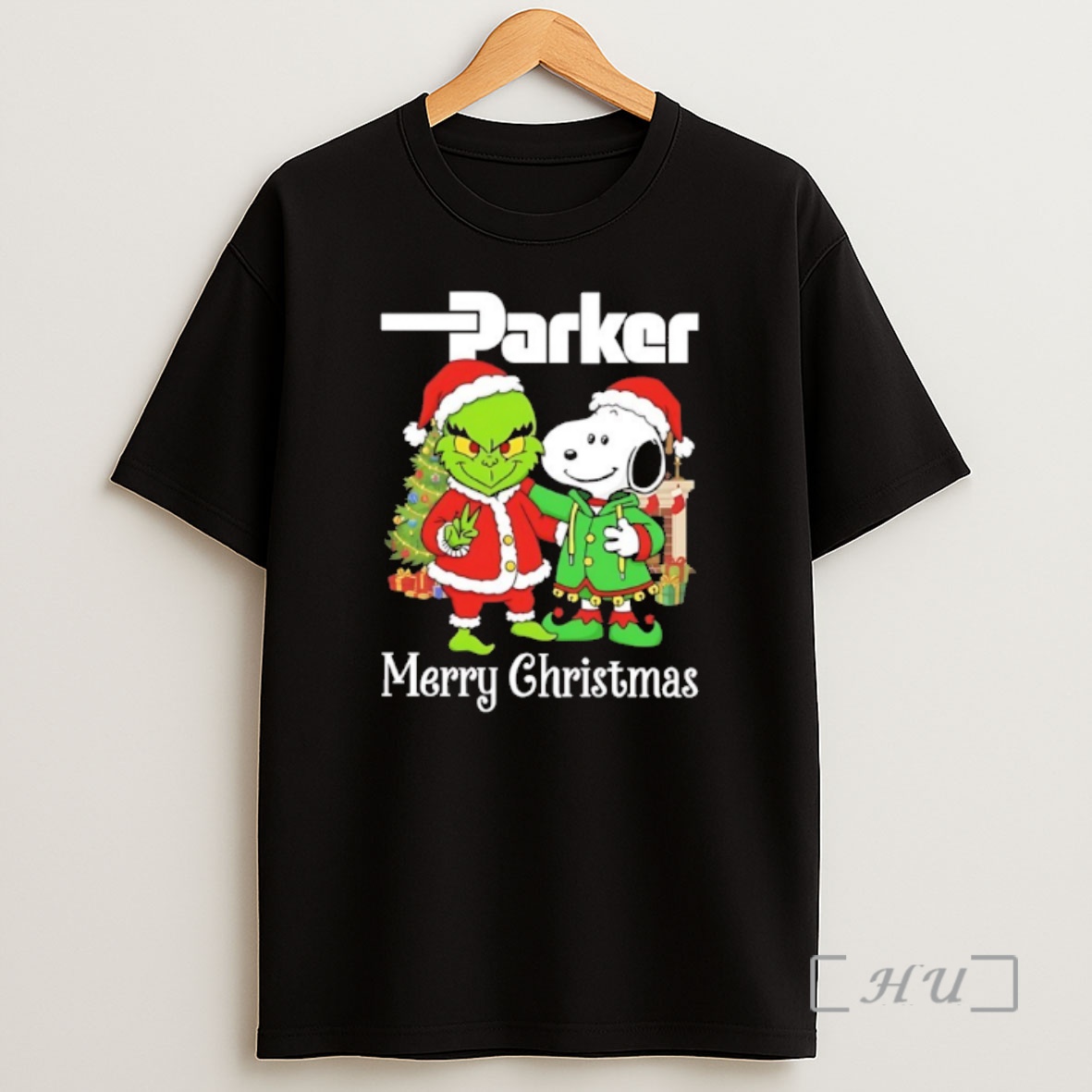 Officials Grinch And Snoopy Santas X Parker Hannifin Merry Christmas Premium Shirt Sweatshirt Tee