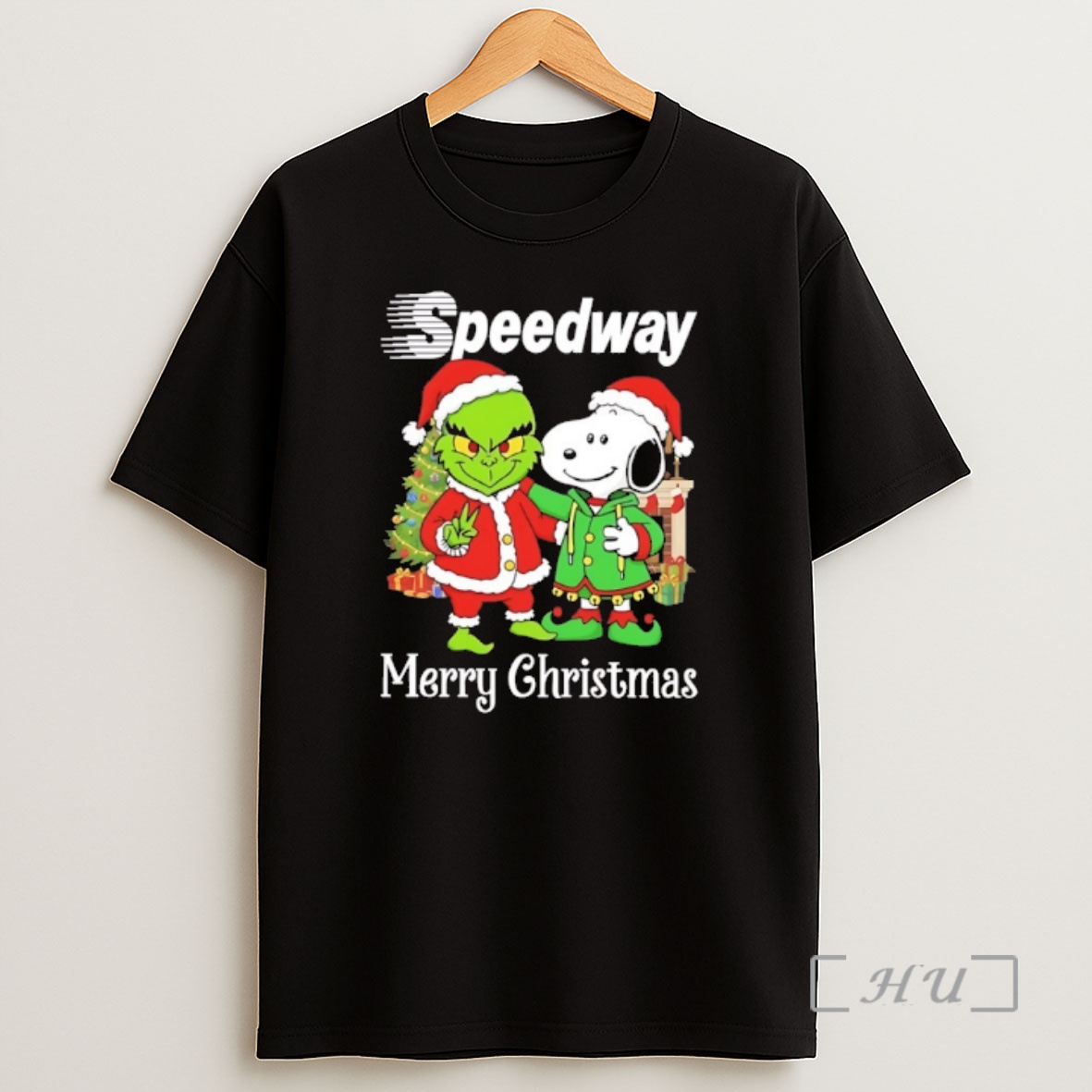 Officials Grinch And Snoopy Santas X Speedway Merry Christmas Premium Shirt Sweatshirt Tee