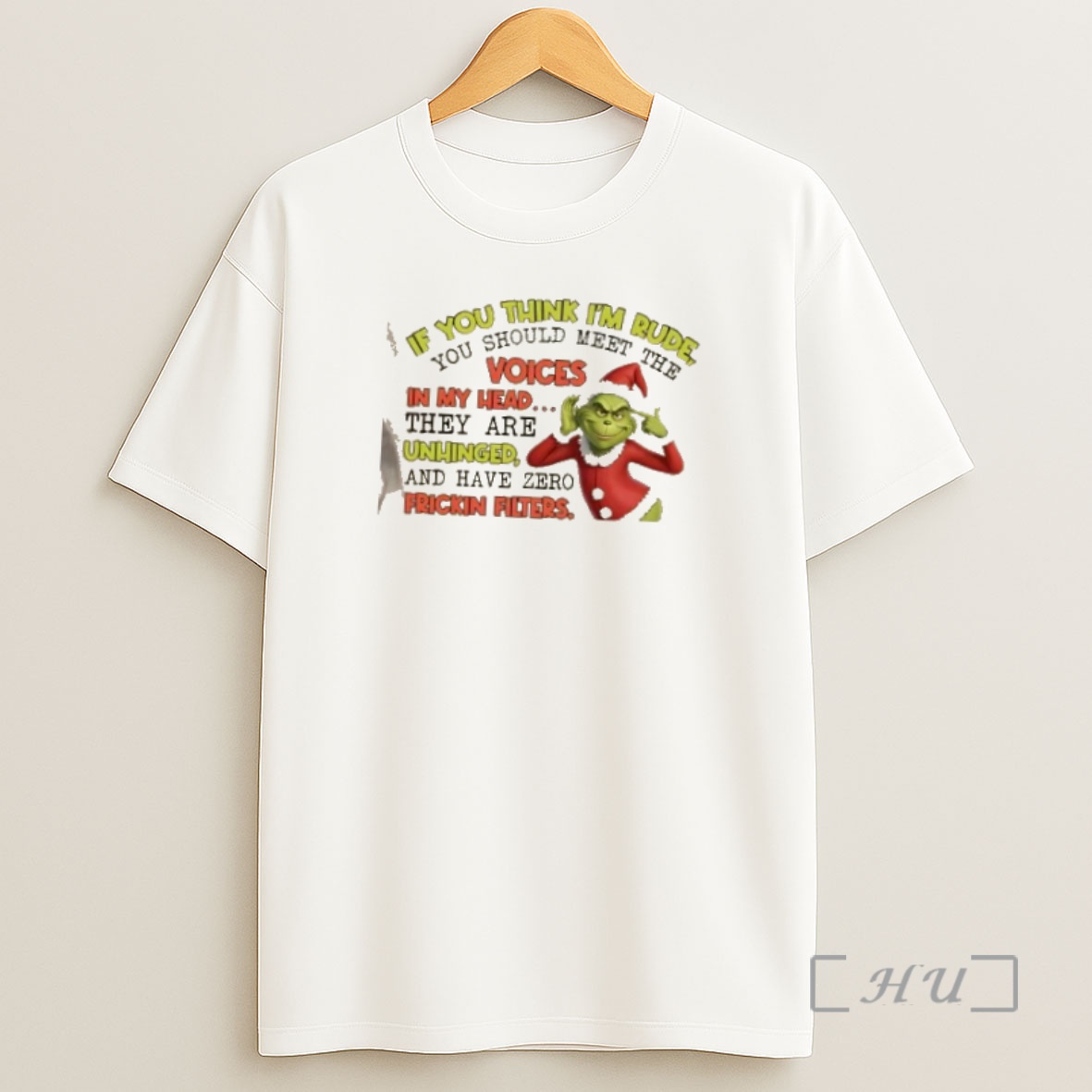 Officials Grinch If You Think Im Rude You Should Meet The Voices In My Head They Are Unhinged And Have Zero Frickin Filters Christmas Shirt Sweatshirt Tee