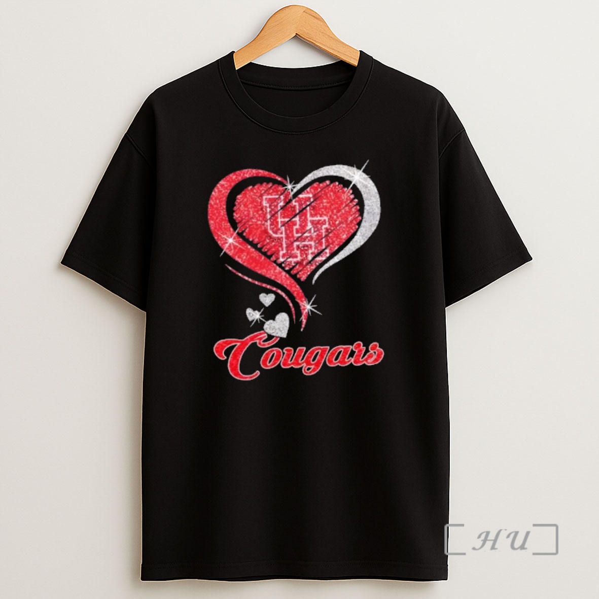 Officials Houston Cougars Football In Glitter Heart Fans Shirt Sweatshirt Tee