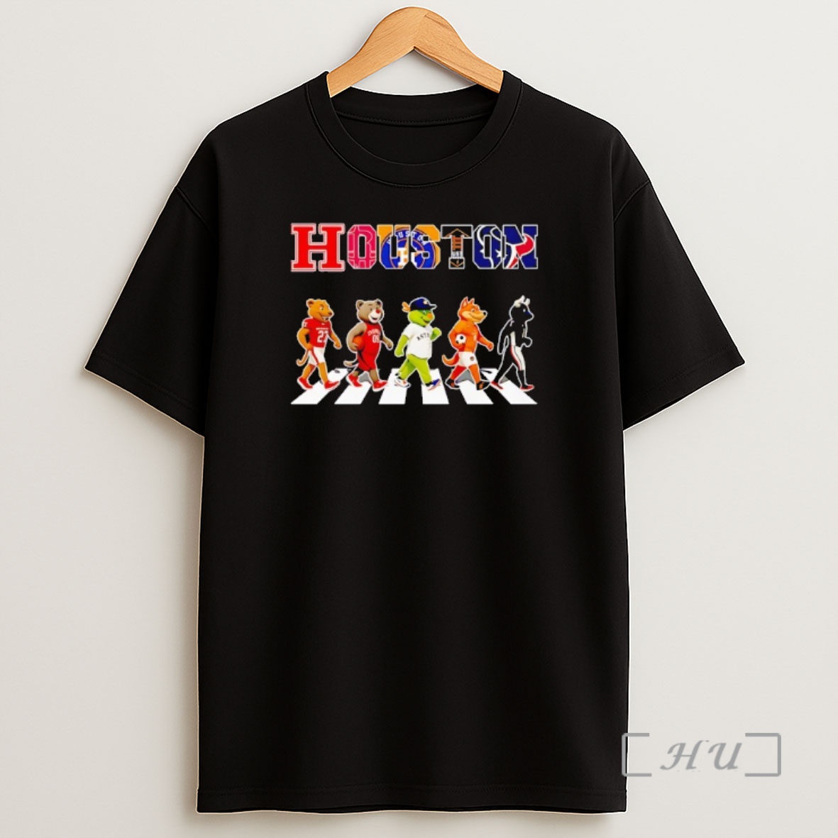 Officials Houston Sports Team Cougars Rockets Astros Dynamo Fc Texans Mascots Walking Across Shirt Sweatshirt Tee
