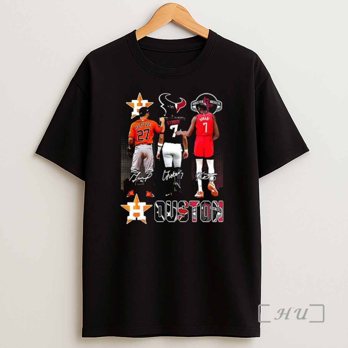 Officials Houston Sports Teams Astros Texans Rockets Logo And Player Signature Skyline Shirt Sweatshirt Tee