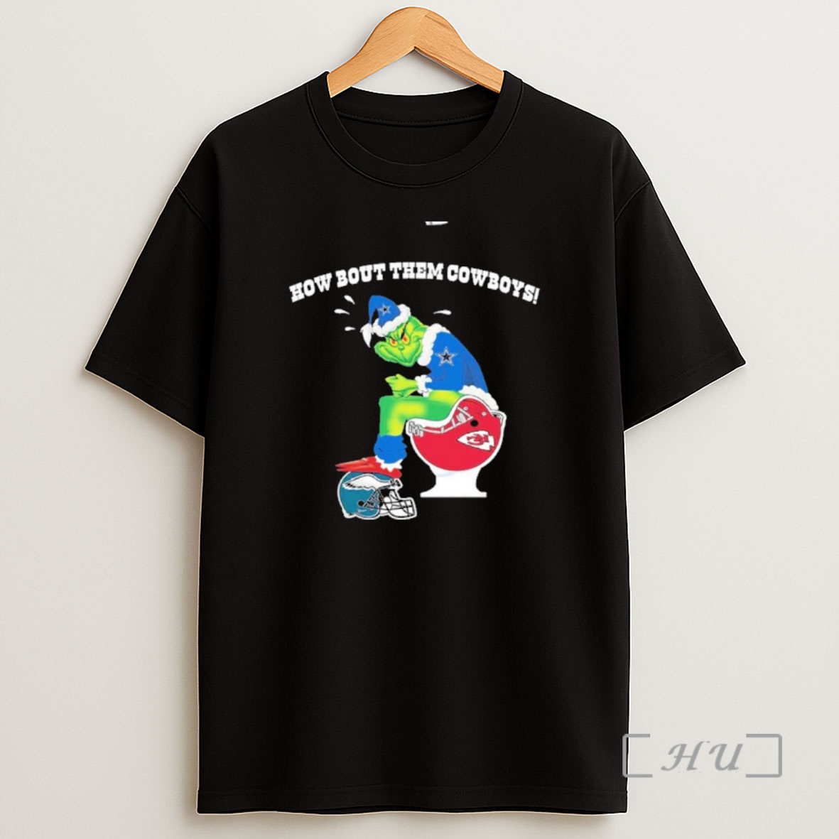 Officials How Bout Them Cowboys Grinch Shitting On Toilet Kc Chiefs And Eagles Shirt Sweatshirt Tee