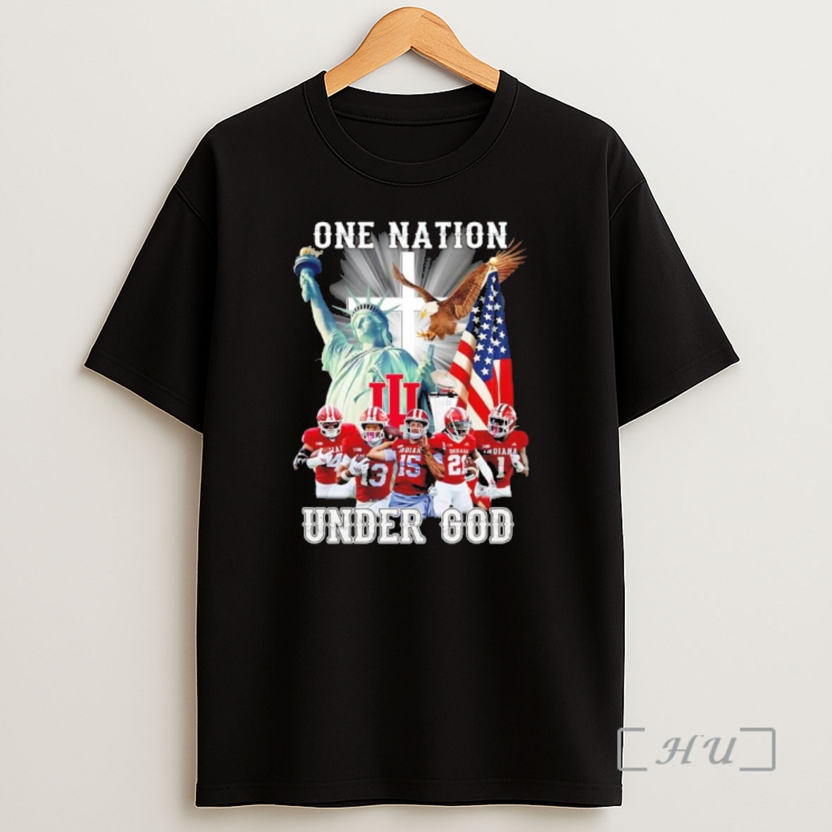 Officials Indiana Hoosier Ncaa Cfb 2025 One Nation Under God Statue Of Liberty Christ Shirt Sweatshirt Tee