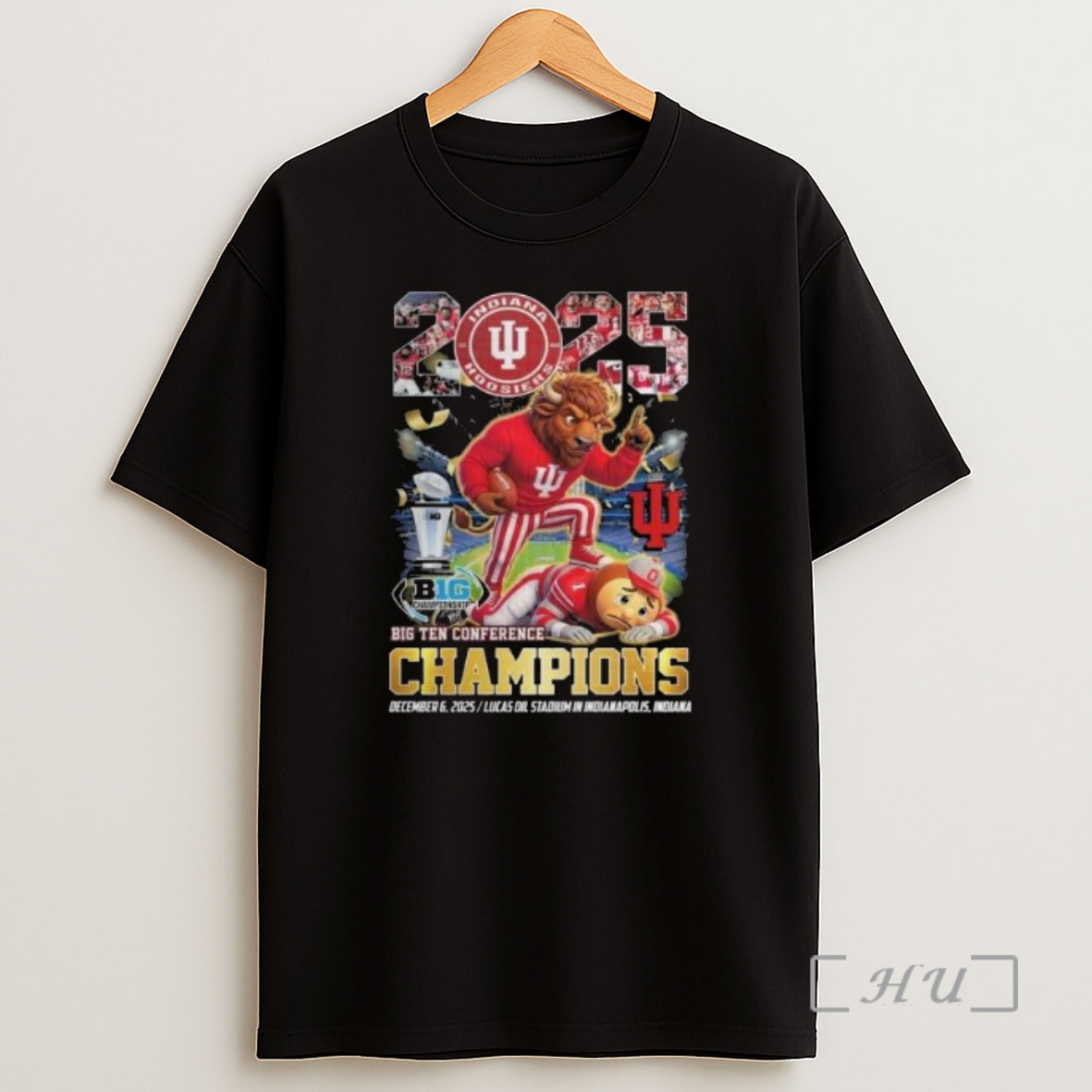 Officials Indiana Hoosiers 2025 2026 Big Ten Champions Go Hoosiers Mascot Circle Black Shirt Sweatshirt Tee