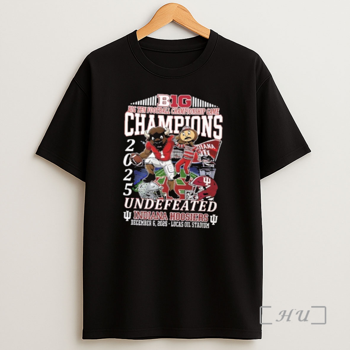 Officials Indiana Hoosiers 2025 Big Ten Champions Undefeated Mascot 2 Sided Shirt Sweatshirt Tee