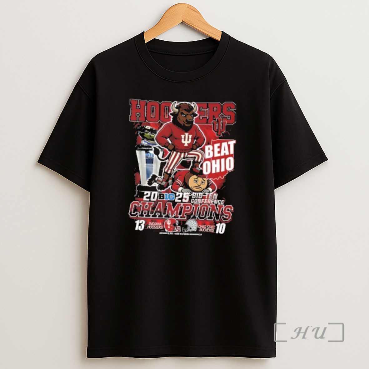 Officials Indiana Hoosiers 2025 Big Ten Conference Champions Beat Ohio Mascot 2 Sided Shirt Sweatshirt Tee