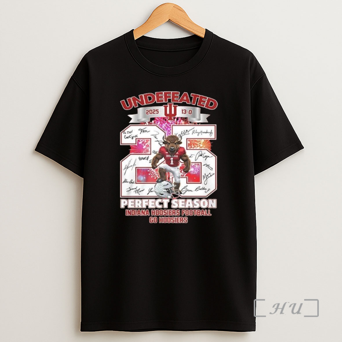 Officials Indiana Hoosiers Football Undefeated Perfect Season 2025 Signature Mascot Firework Shirt Sweatshirt Tee