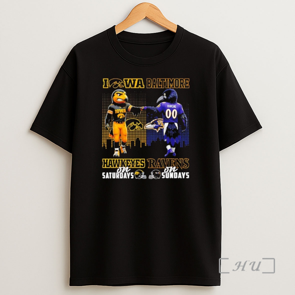 Officials Iowa Hawkeyes On Saturdays Vs Baltimore Ravens On Sundays Mascot Skyline Shirt Sweatshirt Tee
