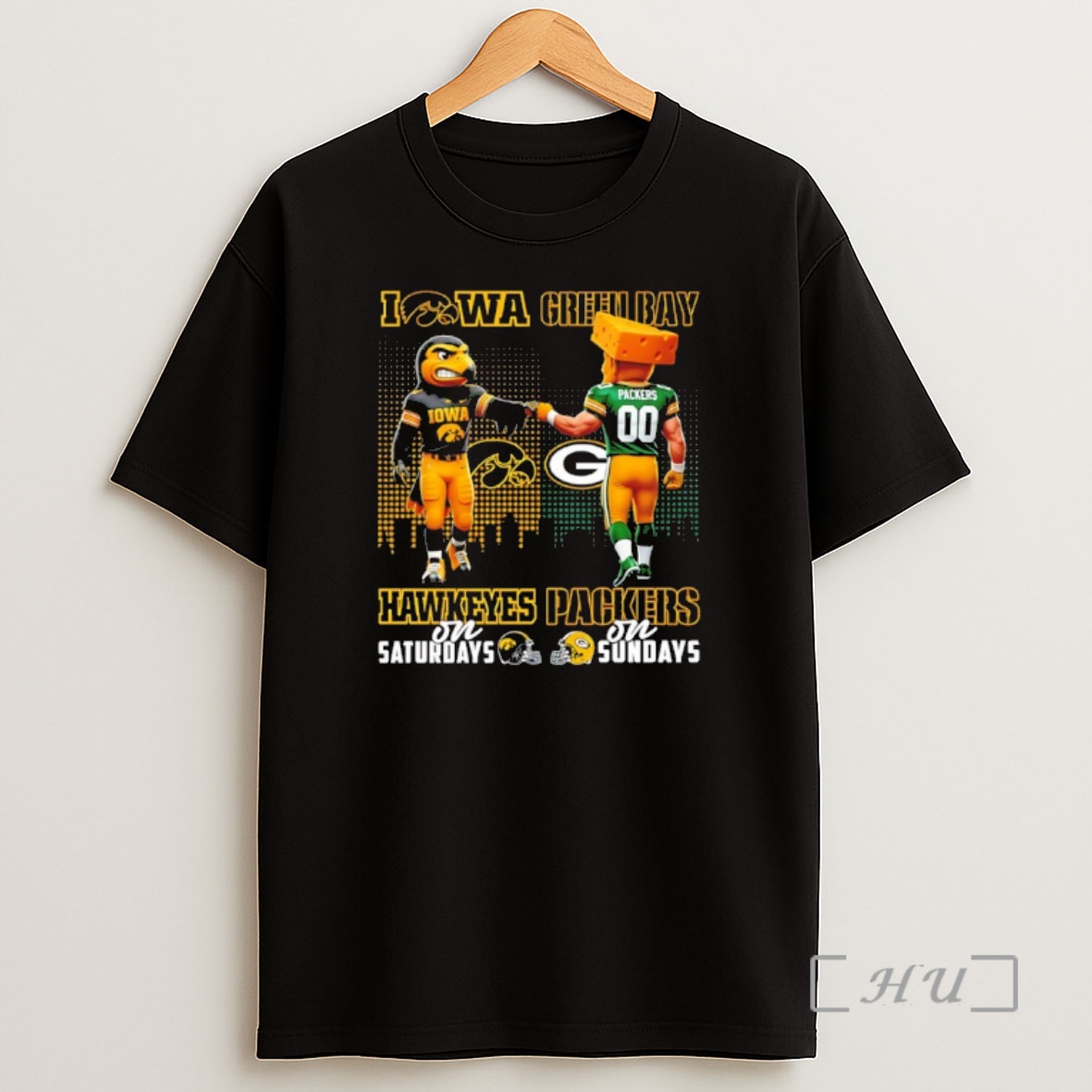 Officials Iowa Hawkeyes On Saturdays Vs Green Bay Packers On Sundays Mascot Skyline Shirt Sweatshirt Tee