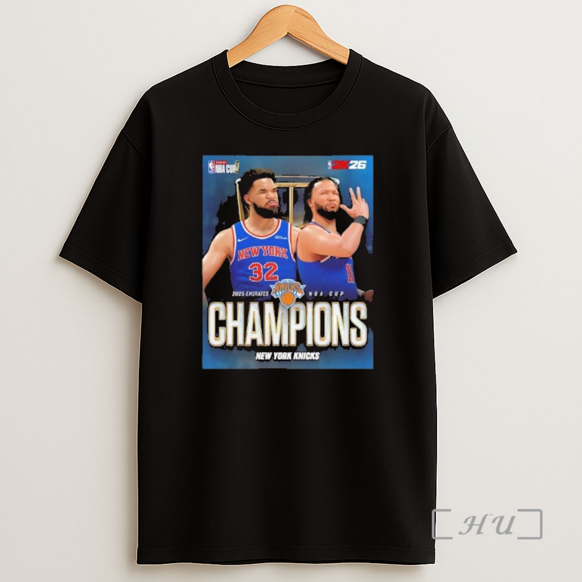 Officials Jalen Brunson And Karl Anthony Towns 2025 Emirates Nba Cup Champions Shirt Sweatshirt Tee