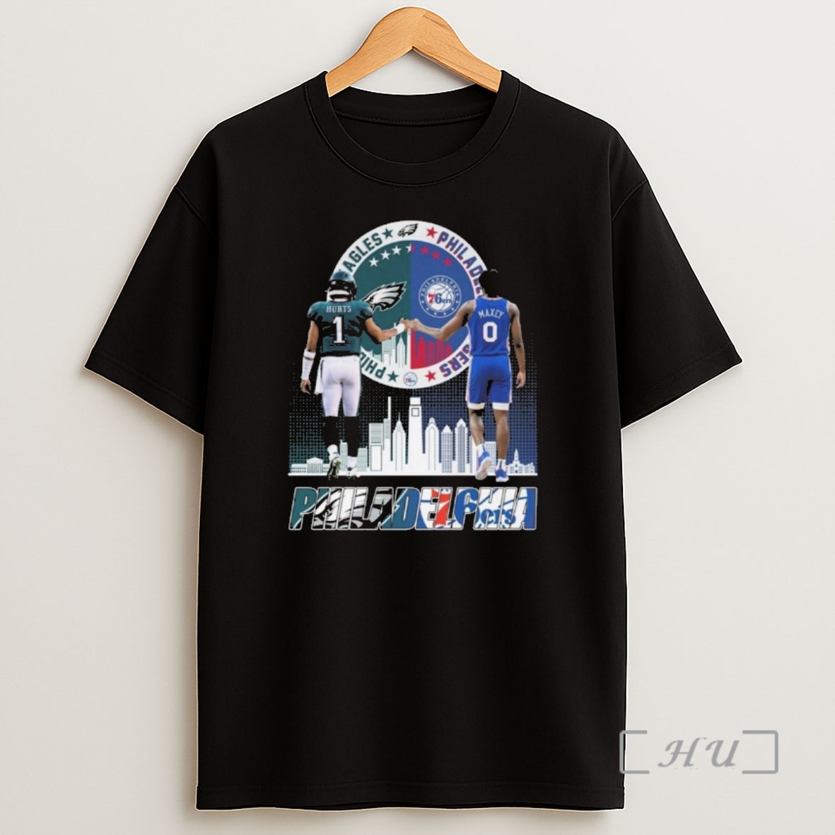 Officials Jalen Hurts Philadelphia Eagles And Maxey Philadelphia 76ers Skyline 2025 Shirt Sweatshirt Tee