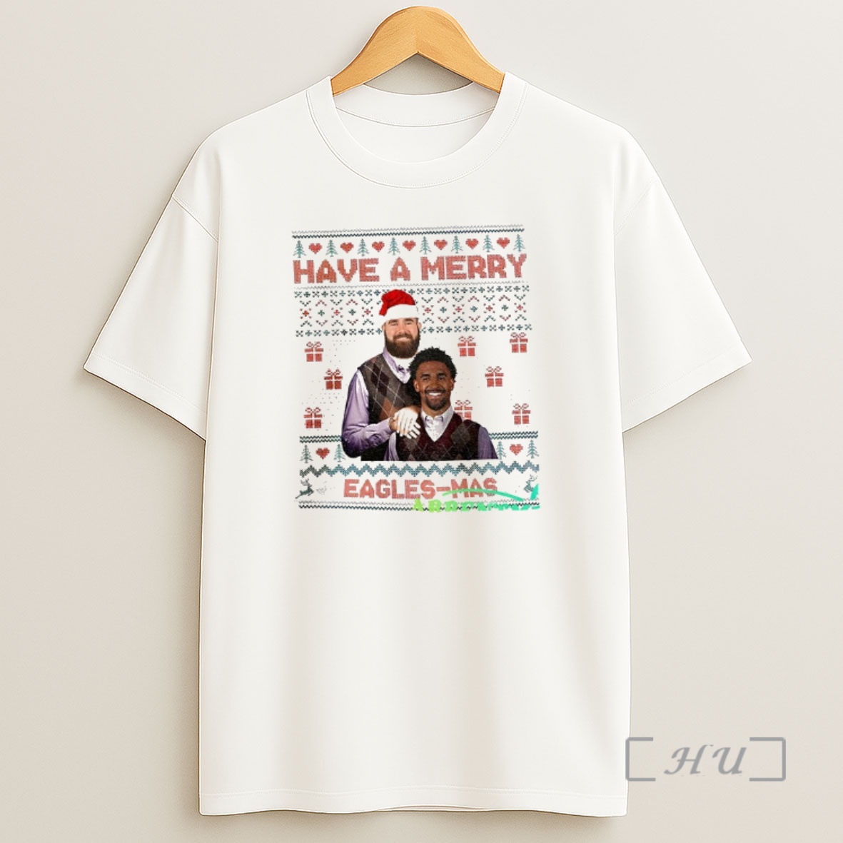 Officials Jason Kelce And Jalen Hurts Philadelphia Eagles Santa Hat Have A Merr Eagles Mas Christmas Premium Shirt Sweatshirt Tee