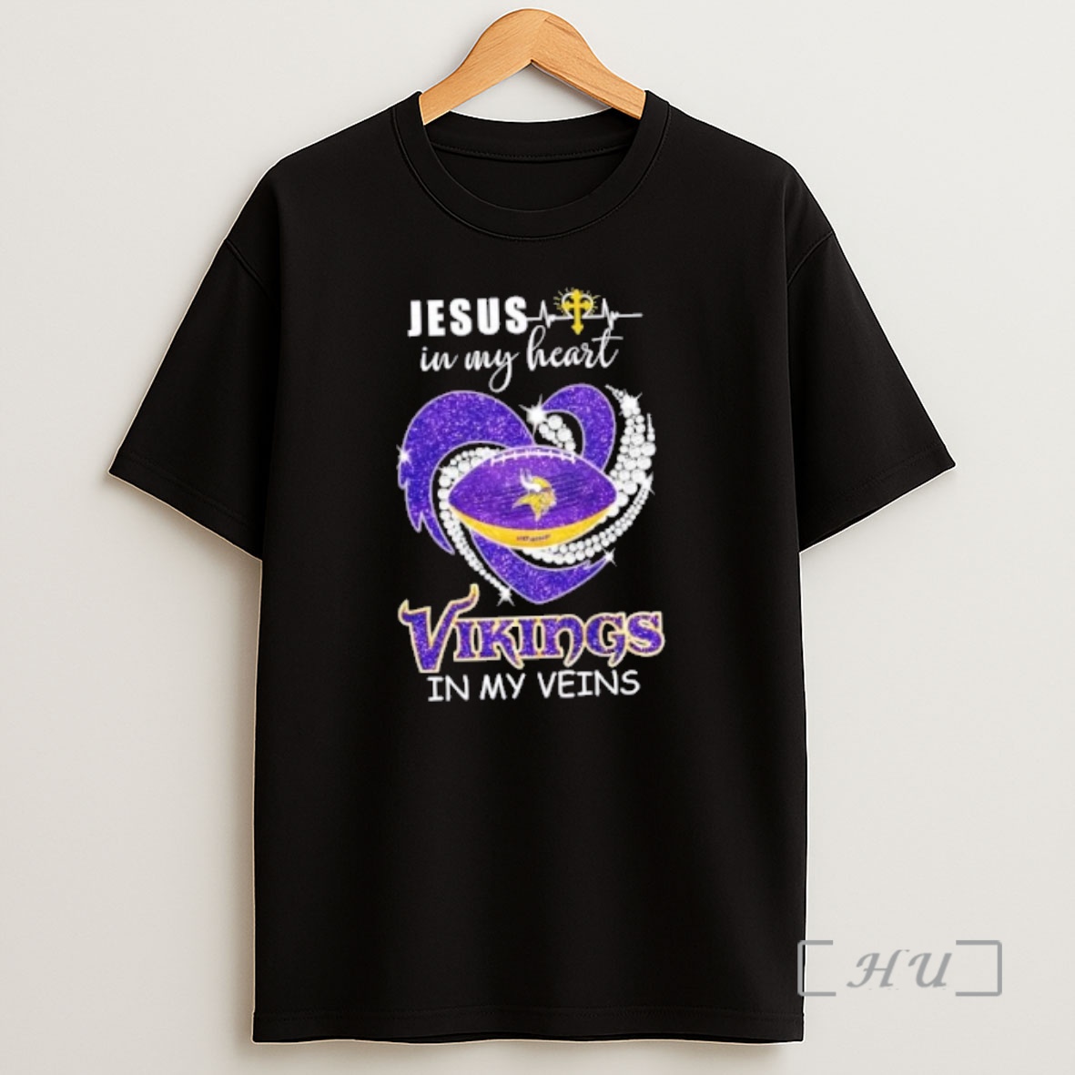 Officials Jesus In My Heart Minnesota Vikings In My Veins Diamond Heart Shirt Sweatshirt Tee