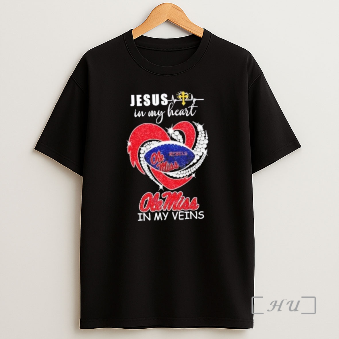 Officials Jesus In My Heart Ole Miss Rebels In My Veins Diamond Heart Shirt Sweatshirt Tee