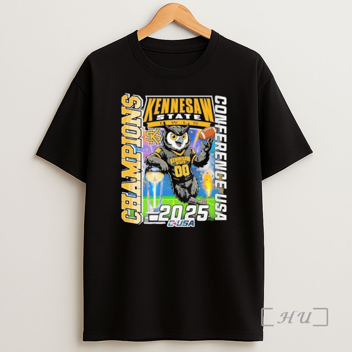 Officials Kennesaw State Owls 2025 Conference Usa Champions Mascot Trophy Shirt Sweatshirt Tee