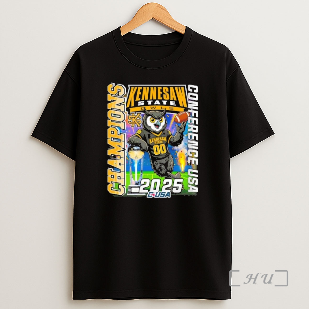 Officials Kennesaw State Owls Mascot 2025 C Usa Football Champions Shirt Sweatshirt Tee