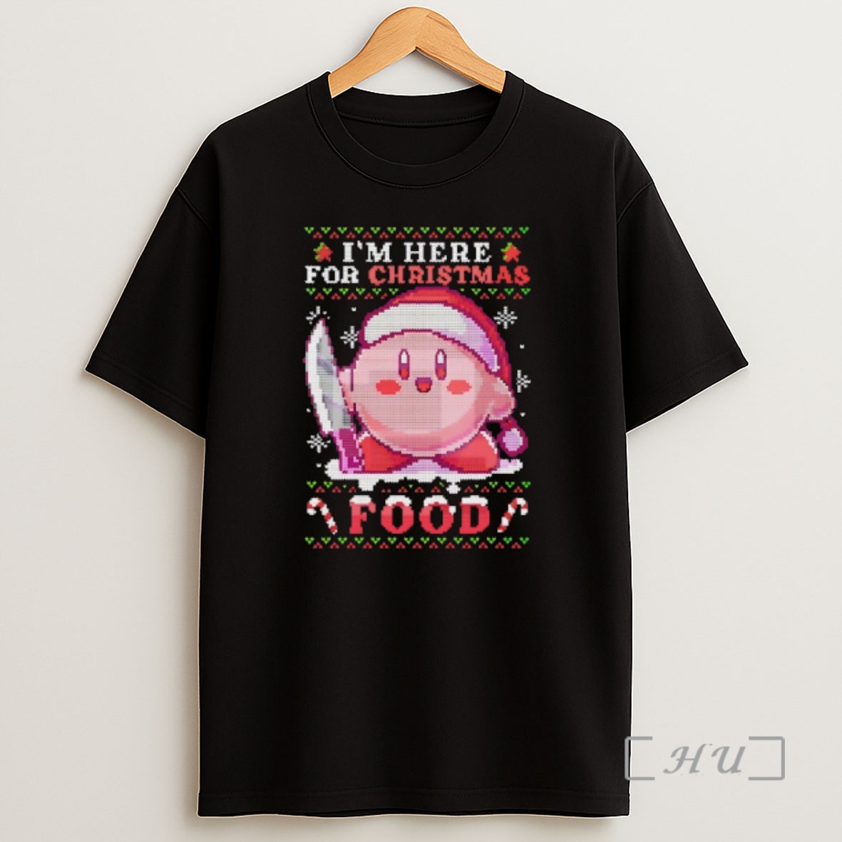 Officials Kirby Holding Knife Im Here For Christmas Ugly Fooda Shirt Sweatshirt Tee