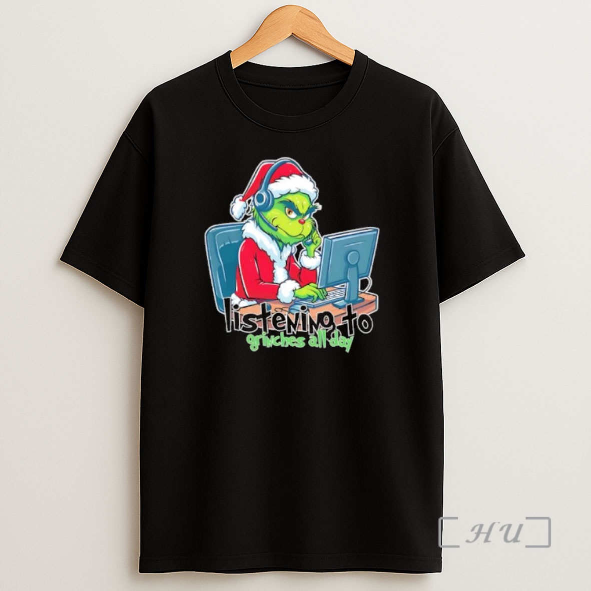 Officials Listening To Grinches All Day Christmas Grinch Telesale Premium Shirt Sweatshirt Tee