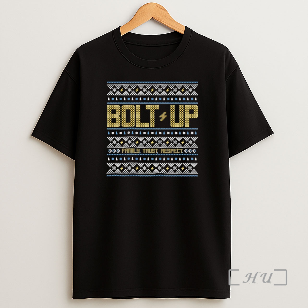 Officials Los Angeles Chargers Bolt Up Family Trust Respect Ugly Christmas Premium Shirt Sweatshirt Tee